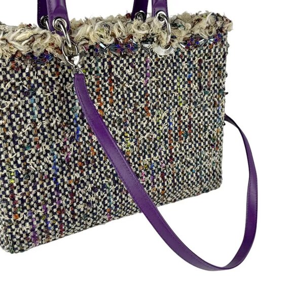 Auth Christian Dior Lady Dior Handbag Shoulder Bag Multicolor/Purple Tweed - Picture 3 of 14